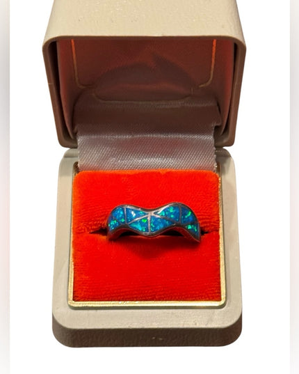 Vintage Sterling Silver 925 Blue Mosaic Opal Ring