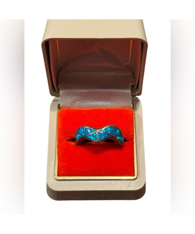 Vintage Sterling Silver 925 Blue Mosaic Opal Ring