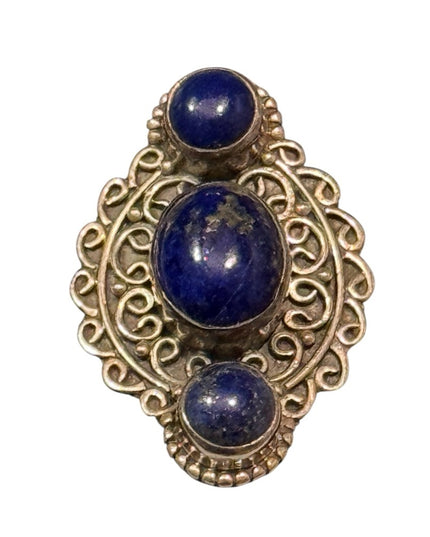 Elegant Sterling Silver 925 Vintage Blue Lapis Stone Scrollwork Handmade Ring