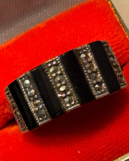 Elegant Vintage Sterling Silver 925 Black Onyx Cigar Band Women's Ring