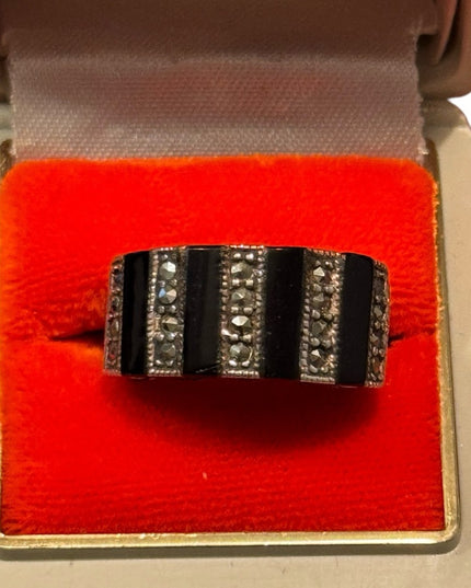 Elegant Vintage Sterling Silver 925 Black Onyx Cigar Band Women's Ring