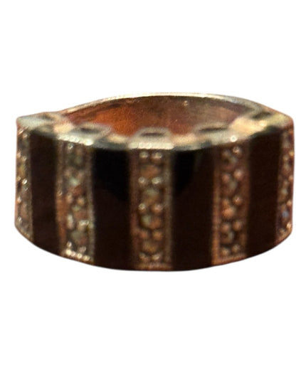 Elegant Vintage Sterling Silver 925 Black Onyx Cigar Band Women's Ring