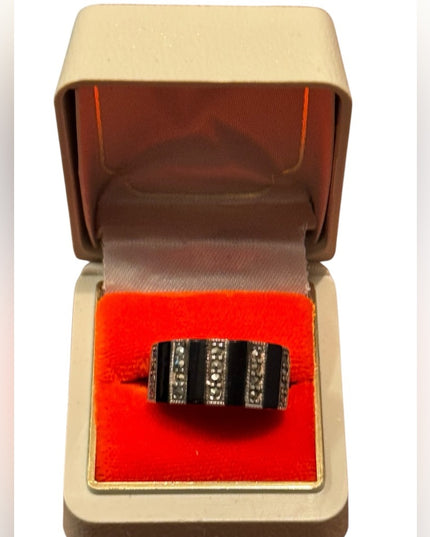 Elegant Vintage Sterling Silver 925 Black Onyx Cigar Band Women's Ring