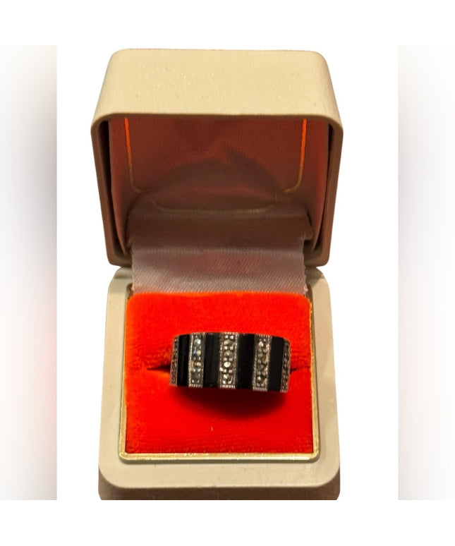 Elegant Vintage Sterling Silver 925 Black Onyx Cigar Band Women's Ring