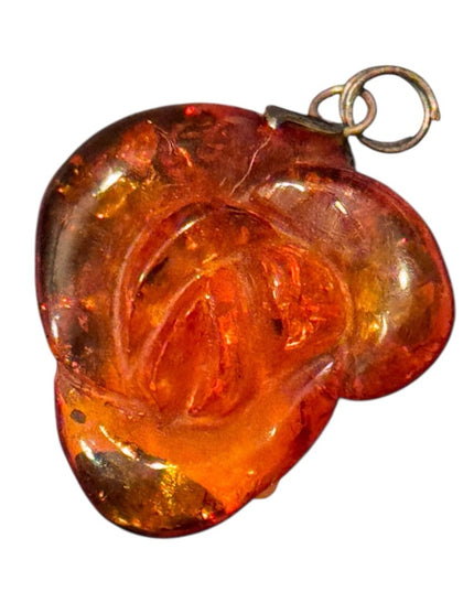 Elegant Carved Vintage Amber Flower Floral Pendant