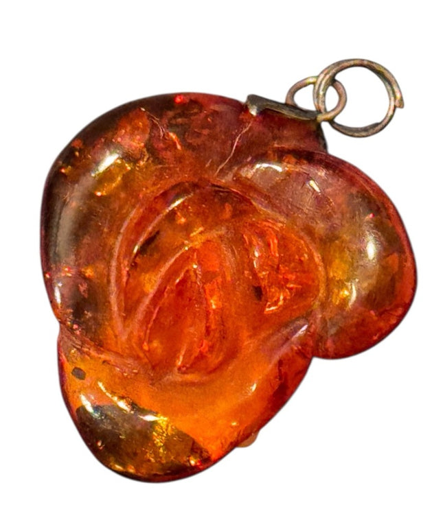 Elegant Carved Vintage Amber Flower Floral Pendant