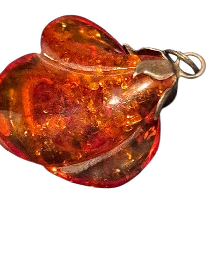 Elegant Carved Vintage Amber Flower Floral Pendant