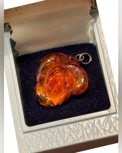 Elegant Carved Vintage Amber Flower Floral Pendant