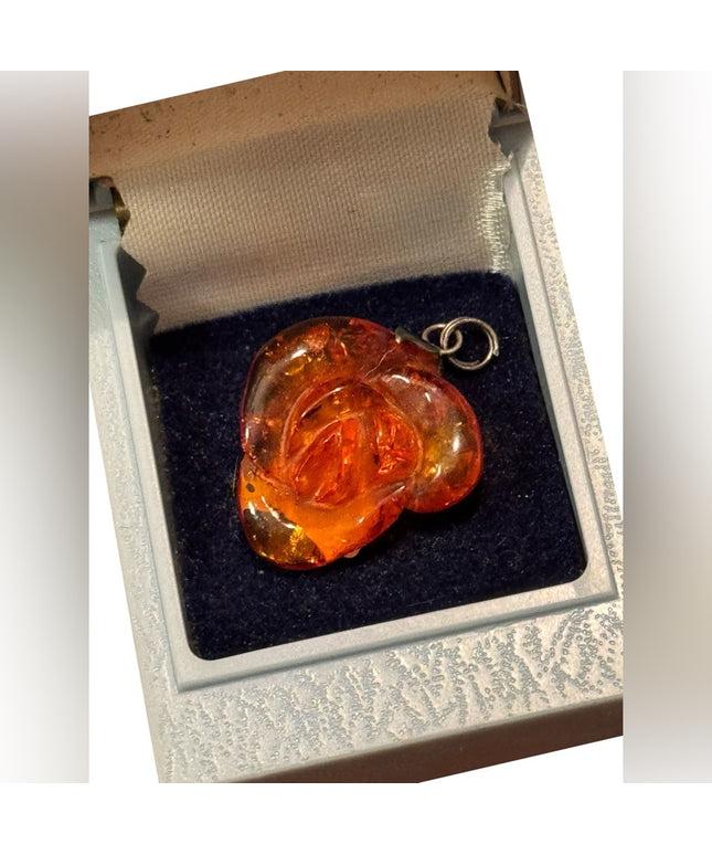 Elegant Carved Vintage Amber Flower Floral Pendant