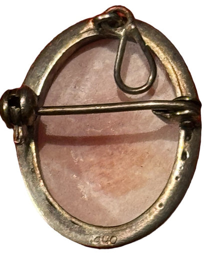 Elegant Vintage Sterling Silver 925 Pink Carved Shell Cameo Ring