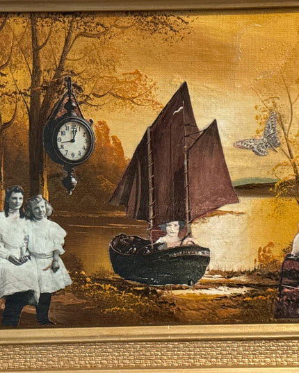 Vintage Painting Mixed Media Surreal Collage “Out of Time”