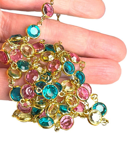 Retired 1990 Swarovski crystal Authentic (Swan) Pastel chicklet necklace gold pl
