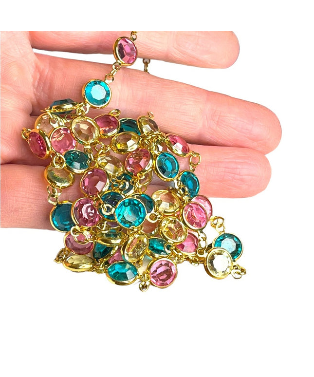 Retired 1990 Swarovski crystal Authentic (Swan) Pastel chicklet necklace gold pl