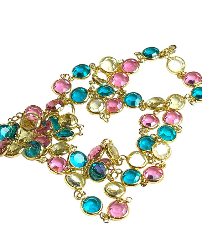 Retired 1990 Swarovski crystal Authentic (Swan) Pastel chicklet necklace gold pl