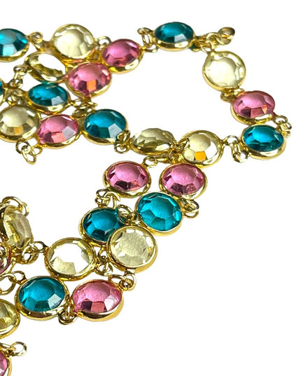 Retired 1990 Swarovski crystal Authentic (Swan) Pastel chicklet necklace gold pl