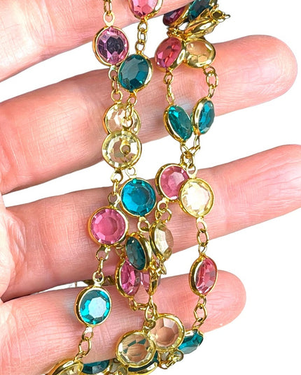 Retired 1990 Swarovski crystal Authentic (Swan) Pastel chicklet necklace gold pl