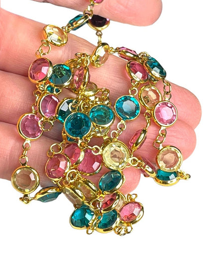 Retired 1990 Swarovski crystal Authentic (Swan) Pastel chicklet necklace gold pl