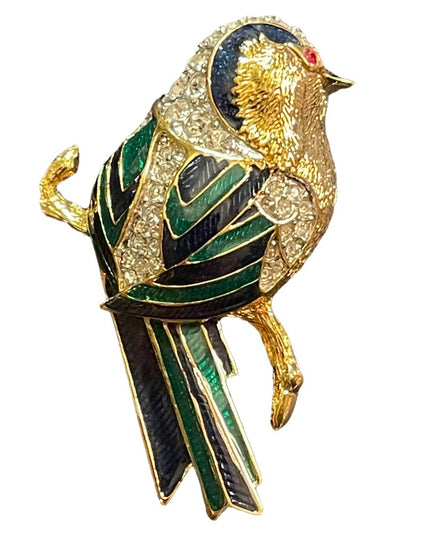 - Vintage 1980s Birds of Paradise Enameled Crystal Bird brooch