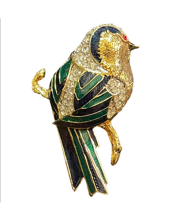 - Vintage 1980s Birds of Paradise Enameled Crystal Bird brooch