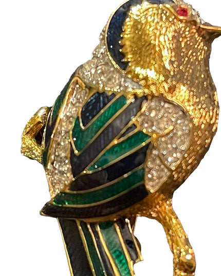 - Vintage 1980s Birds of Paradise Enameled Crystal Bird brooch