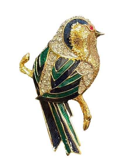 - Vintage 1980s Birds of Paradise Enameled Crystal Bird brooch
