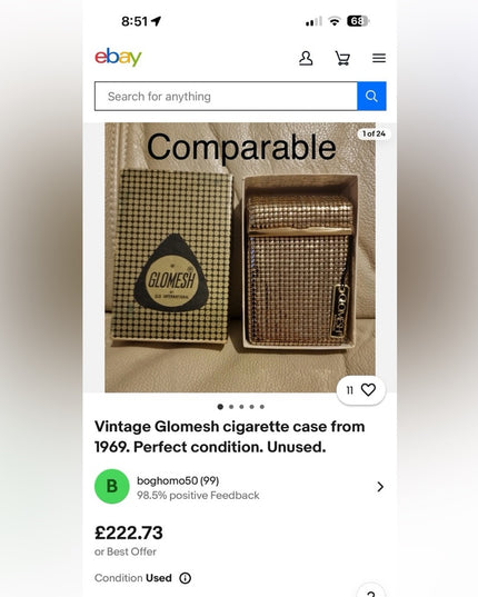 Vintage “Sterling  Mesh”Metal Mesh Gold Chainmail Lipstick Cigarette Case 1950s