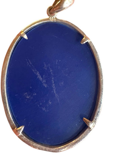 Vintage sterling silver 925 blue & white angel oval cameo pendant