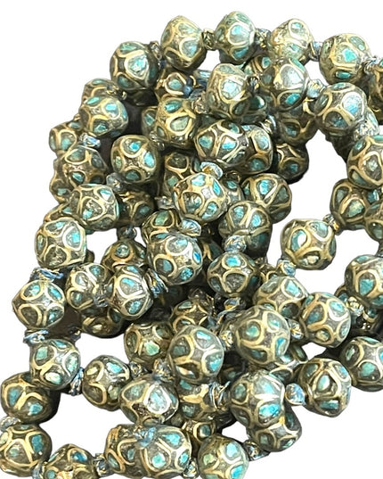 Antique Turquoise 800 Silver India Tibetan hand Beaded Necklace brass knotted