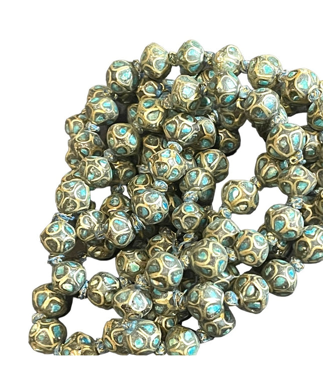 Antique Turquoise 800 Silver India Tibetan hand Beaded Necklace brass knotted
