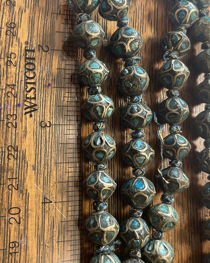 Antique Turquoise 800 Silver India Tibetan hand Beaded Necklace brass knotted
