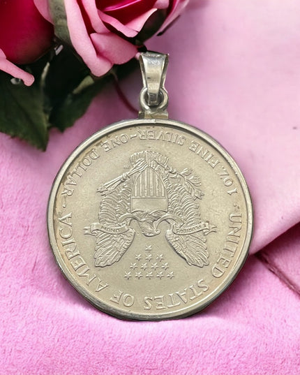 Coin Pendant 2000 1oz Fine Silver American Silver Eagle Dollar Sterling Pendant
