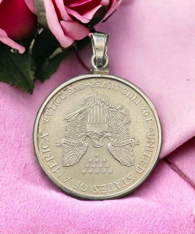 Coin Pendant 2000 1oz Fine Silver American Silver Eagle Dollar Sterling Pendant