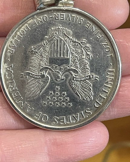 Coin Pendant 2000 1oz Fine Silver American Silver Eagle Dollar Sterling Pendant