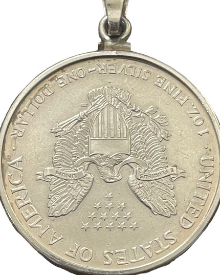 Coin Pendant 2000 1oz Fine Silver American Silver Eagle Dollar Sterling Pendant