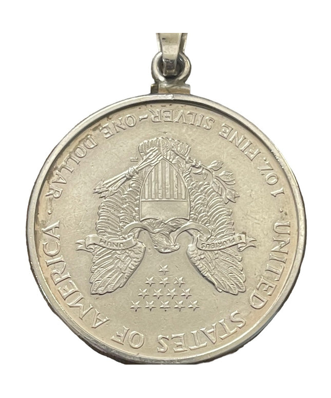 Coin Pendant 2000 1oz Fine Silver American Silver Eagle Dollar Sterling Pendant