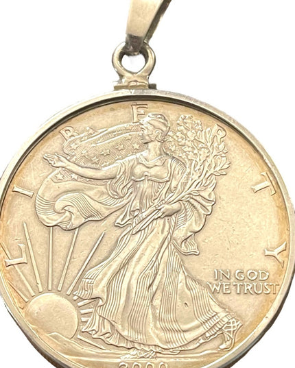 Coin Pendant 2000 1oz Fine Silver American Silver Eagle Dollar Sterling Pendant