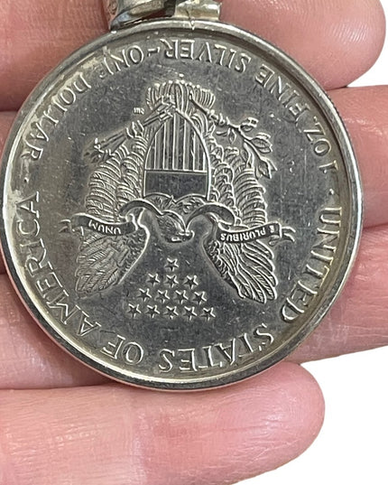 Coin Pendant 2000 1oz Fine Silver American Silver Eagle Dollar Sterling Pendant