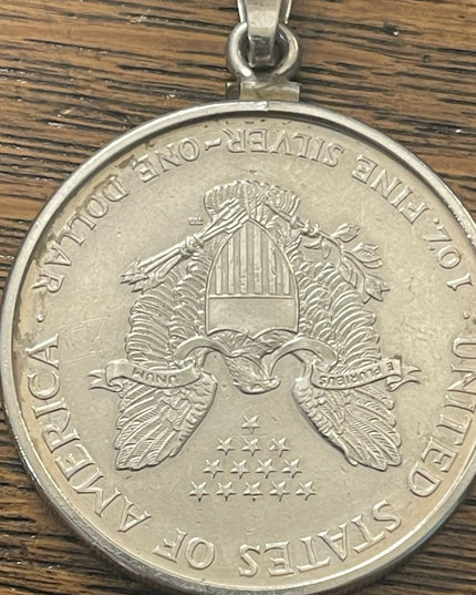 Coin Pendant 2000 1oz Fine Silver American Silver Eagle Dollar Sterling Pendant