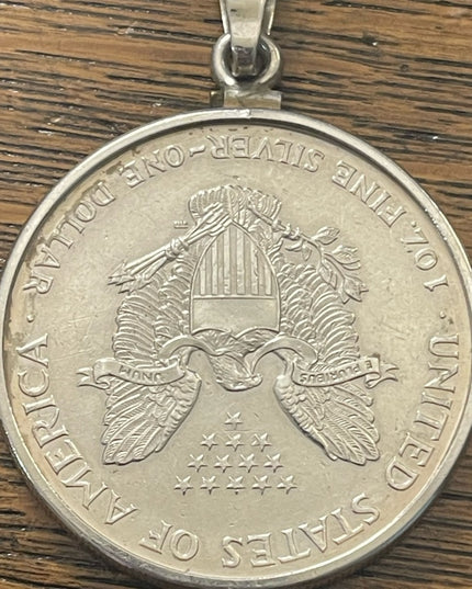 Coin Pendant 2000 1oz Fine Silver American Silver Eagle Dollar Sterling Pendant