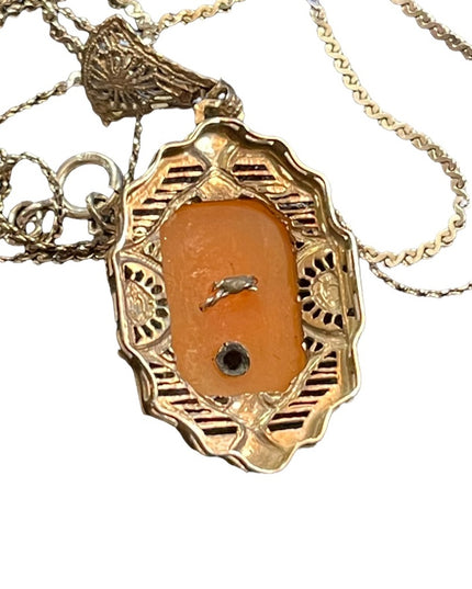 Antique Sterling diamond lavalier pendant Shell Cameo necklace 925