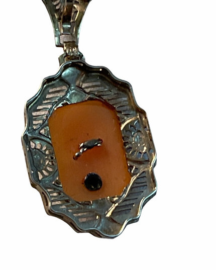Antique Sterling diamond lavalier pendant Shell Cameo necklace 925
