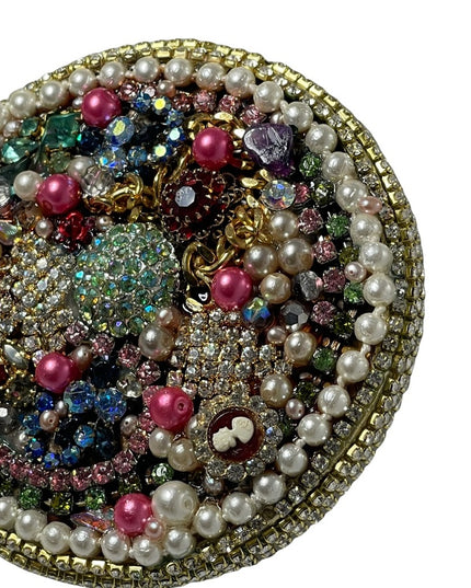 Vintage Bejeweled Trinket box crystals flowers glass dresser vanity