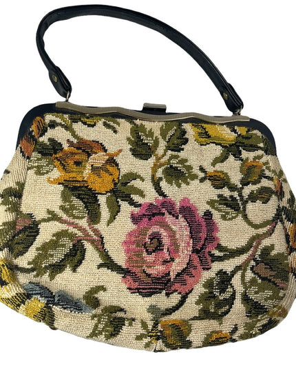 Vintage flower carpet bag hobo 1960s tapestry purse