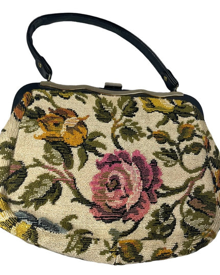 Vintage flower carpet bag hobo 1960s tapestry purse