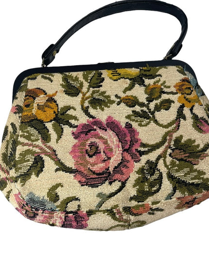 Vintage flower carpet bag hobo 1960s tapestry purse