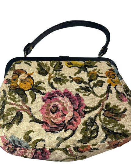 Vintage flower carpet bag hobo 1960s tapestry purse