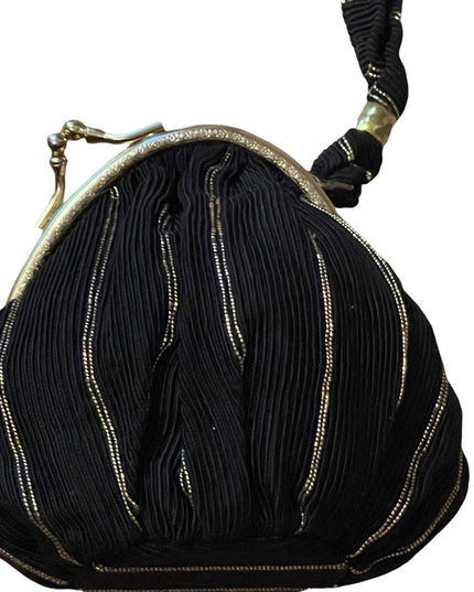 Antique gold & black fabric sateen Wristlet change purse 1800s-1900s