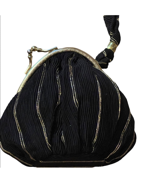 Antique gold & black fabric sateen Wristlet change purse 1800s-1900s
