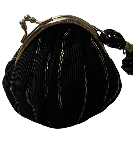 Antique gold & black fabric sateen Wristlet change purse 1800s-1900s