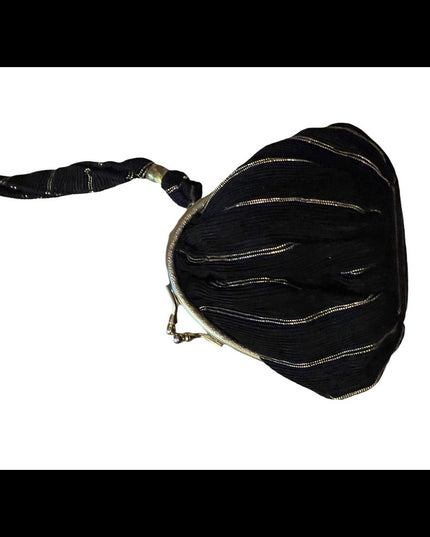 Antique gold & black fabric sateen Wristlet change purse 1800s-1900s
